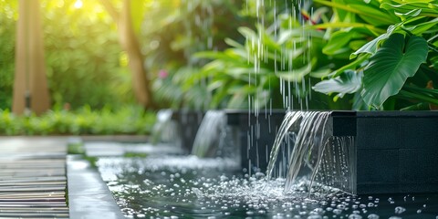 Wall Mural - Fountain in the garden with bokeh background, soft focus