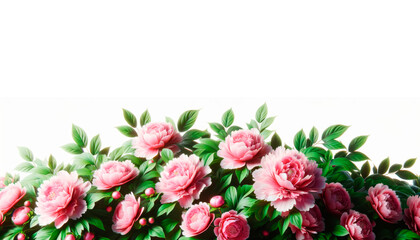 Wall Mural - lush pink peonies arrangement on a white background. floral, brightness concept. generative ai