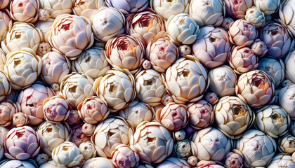 Wall Mural - closeup of layered protea blooms, showcasing intricate textures and pastel tones. generative ai