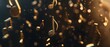 Gold musical notes flying in the air on black background with copy space. Group musical notes and G-clef. Melody symbol. Musical notes with the treble clef. Generative ai