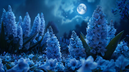 Wall Mural - Hyacinth blossoms under the soft glow of moonlight. 