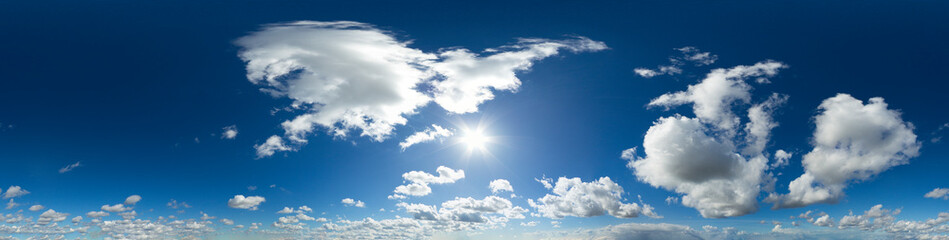 Wall Mural - 360 vr 2:1 equirectangular blue sky with clouds background overlay. ideal for 360 vr sky replacement