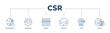 CSR icons process structure web banner illustration of  business and organization, Corporate social responsibility and giving back to the community icon live stroke and easy to edit 