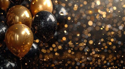 The backdrop was decorated with gold and black balloons and confetti. Suitable for graduation ceremonies, birthdays, New Year's celebrations. Product launches, sales events and various festivals