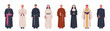 Catholic church characters. Christianity direction, people in religious robes, different church ranks, monks and priests, men dressed in classical robes cartoon flat isolated nowaday vector set