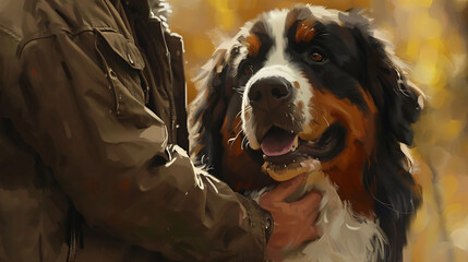 Wall Mural - the companionship between a Bernese Mountain Dog