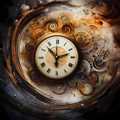 Poster - Abstract concept of time with clock hands and swirls