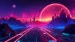 an image of a futuristic city with neon lights. AI generated.