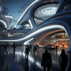 Wall Mural - Futuristic train station with sleek architecture.