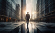 © Filip - Successful businessman walking down the business centrum, reflective skyscrapers around