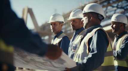 A group of men wearing hard hats standing together. Suitable for construction or teamwork concepts