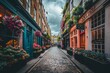 Colorful Facades and Cobblestone Road of Carnaby Street in London