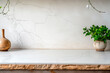 Empty white stone kitchen countertop with copyspace