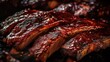 A close up of ribs cooking on a grill. Perfect for food and cooking concepts