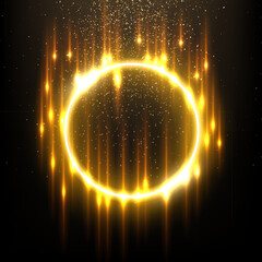 Wall Mural - gold ring with flash rays and sparks vector illustration. realistic 3d circle shiny golden frame wit