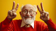 © Massimo Todaro - Cheerful Caucasian Elderly Man Celebrating Victory in Colorful Attire