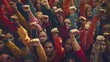 An inspiring image of people from all walks of life raising their fists in support of a cause, embodying the power, AI Generative