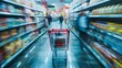 © sorapop - Blurred motion of a shopping cart navigating through an aisle, emphasizing the speed and activity within a shopping environment. This visually striking scene captures the essence, AI Generative