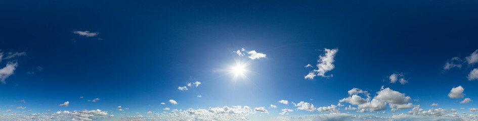 Wall Mural - 360 vr 2:1 equirectangular blue sky with clouds background overlay. ideal for 360 vr sky replacement