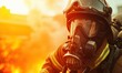 firefighter with helmet and air mask