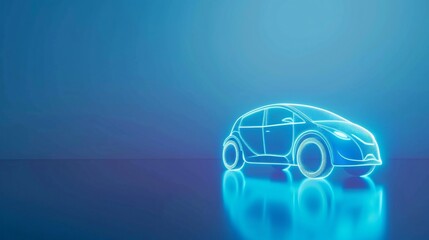 Wall Mural - Autonomous vehicles concept shown with a blue car outline copyspace for the future of transportation