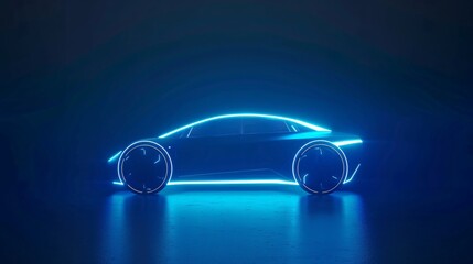 Wall Mural - Autonomous vehicles concept shown with a blue car outline copyspace for the future of transportation