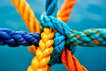 ropes connected together as a corporate symbol for cooperation and working collaboration