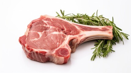 Poster - A flavorful lamb shoulder chop captured in a close-up realistic photo against a white background Generative AI