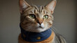 a cat wearing scaf in neck

