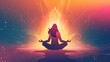 woman meditating in lotus flower position, in the style of psychological phenomena illustrations, cosmic energy, light-focused, energy healing and spiritual therapy, high resolution