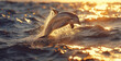 sunset on the lake, Elegant Bottlenose Dolphin Jumping Freeze a moment in time as a bottlenose dolphin leaps joyfully out of the water, its sleek body glistening in the sunlight as it arcs gracefully 