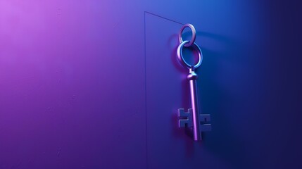 Key to success. 3d illustration. Blue key on purple background