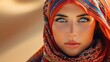 © harkamat - Face model of a veiled Arab woman with beautiful eyes in the desert AI generated image