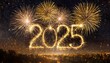 happy new year 2025 - golden design, golden fireworks, sparks