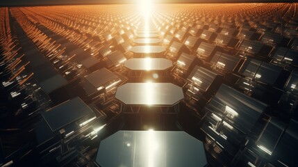 Poster - Generative AI Overhead shots of concentrated solar power plants with large mirrors focusing sunlight to generate electricity.