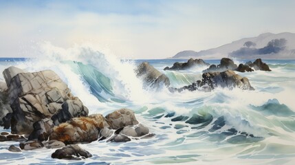 Wall Mural - Generative AI Rugged coastlines with crashing waves. aquarelle