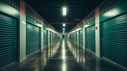 Wall Mural - generative ai self-storage corridor green view