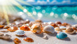 Seashells on the beach, Shells on the Beach, Bokeh background 