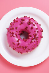 Wall Mural - Pink donut in plate