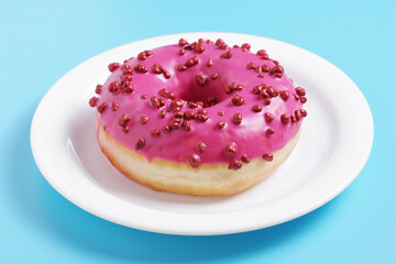 Wall Mural - Pink donut in plate