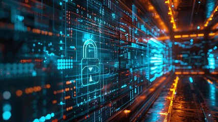 Wall Mural - internet technology for data protection and cyber security, displayed on virtual screen for online s
