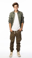 Poster - Stock image of a teenage boy in casual attire against a white background Generative AI