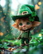 banner or card for st. patrick's day. leprechaun holding a pot filled with gold