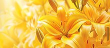 A Cluster Of Bright Yellow Lily Flowers Is Shown Up Close, Displaying Intricate Details Of Their Petals And Stamens. The Vibrant Hues Of Yellow In The Blooms Create A Striking Visual Impact.