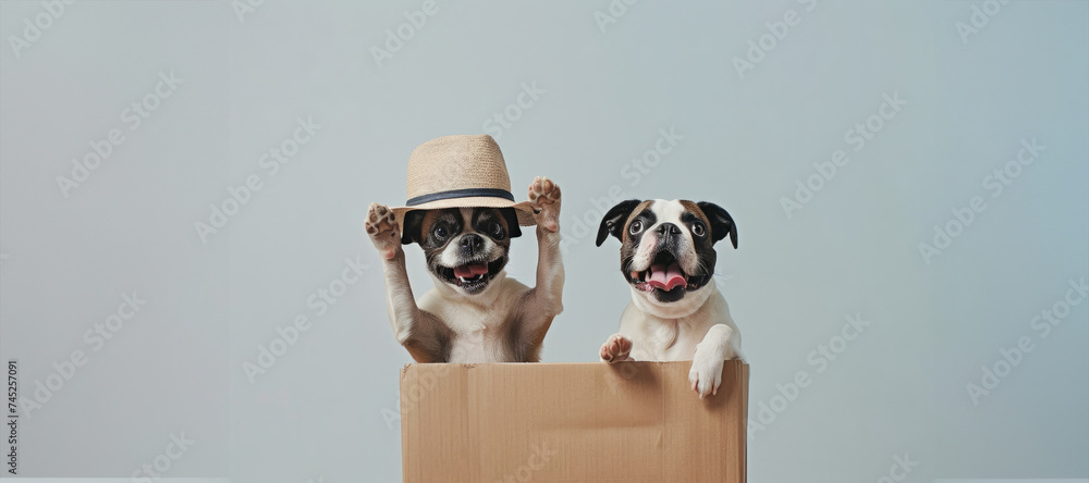 Illustration Stock two dogs are depicted holding up a box in a stylish ...