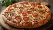 Pepperoni pizza on wooden board fast food dish with pizza cheese