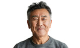 Fototapeta  - a U50 year old Chinese man that is smiling but Young, stylish, rich. in a T-shirt. half length photo at about 30 degrees. head slightly raised, smile at the corner of his mouth isolated PNG