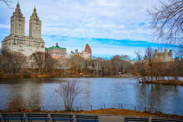 Wall Mural - Central Park in Winter over the lake