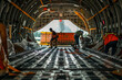 Close-up of ground crew loading cargo into the belly of a waiting cargo plane, their meticulous attention to detail ensuring that each item is securely stowed for safe transport to