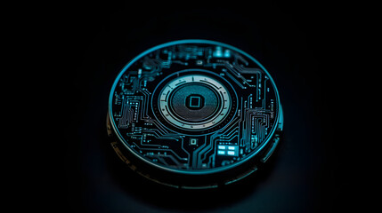 a digital digital coin with an image of a blue coin